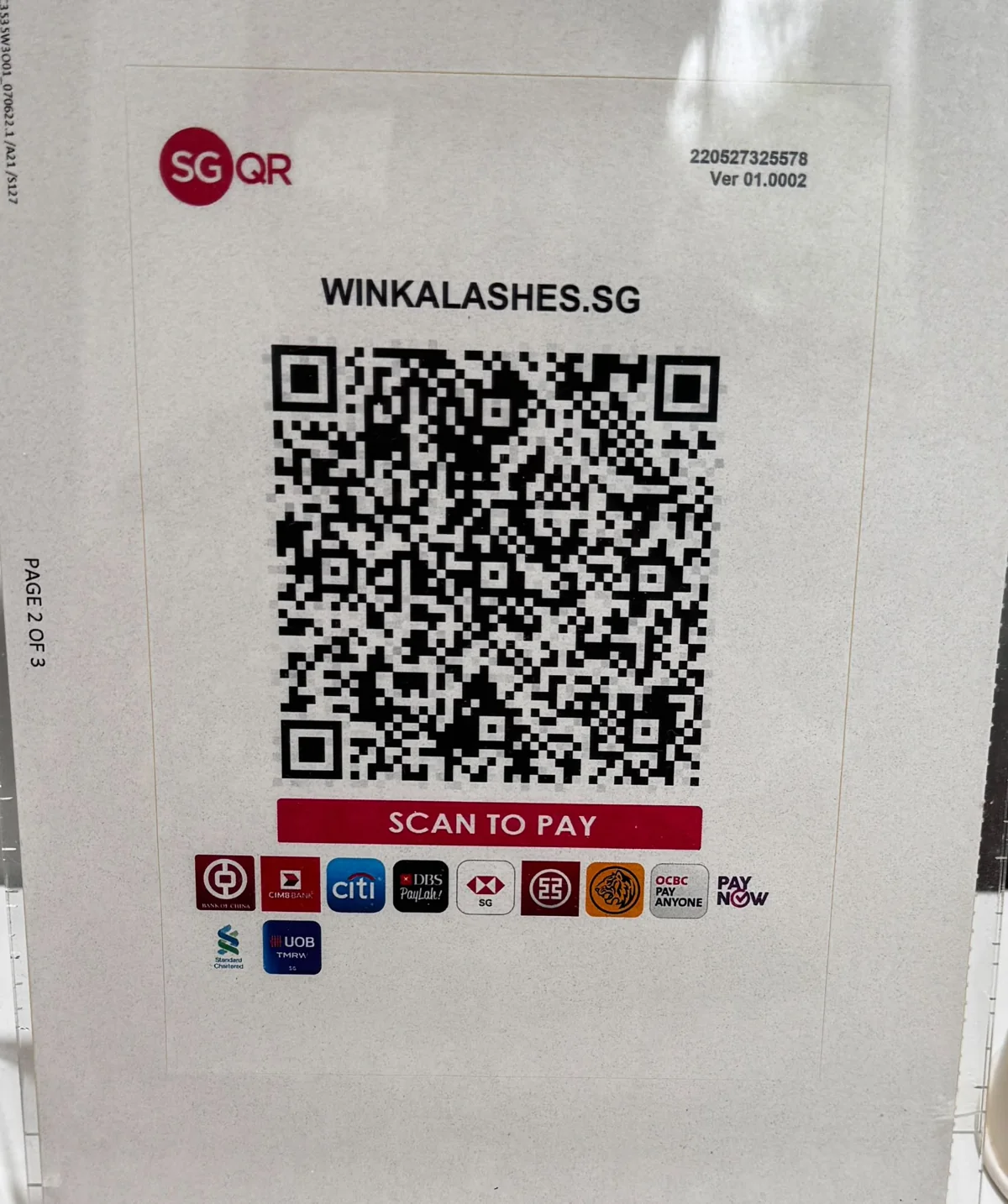 Original Winkalashes.sg SGQR PayNow payment code